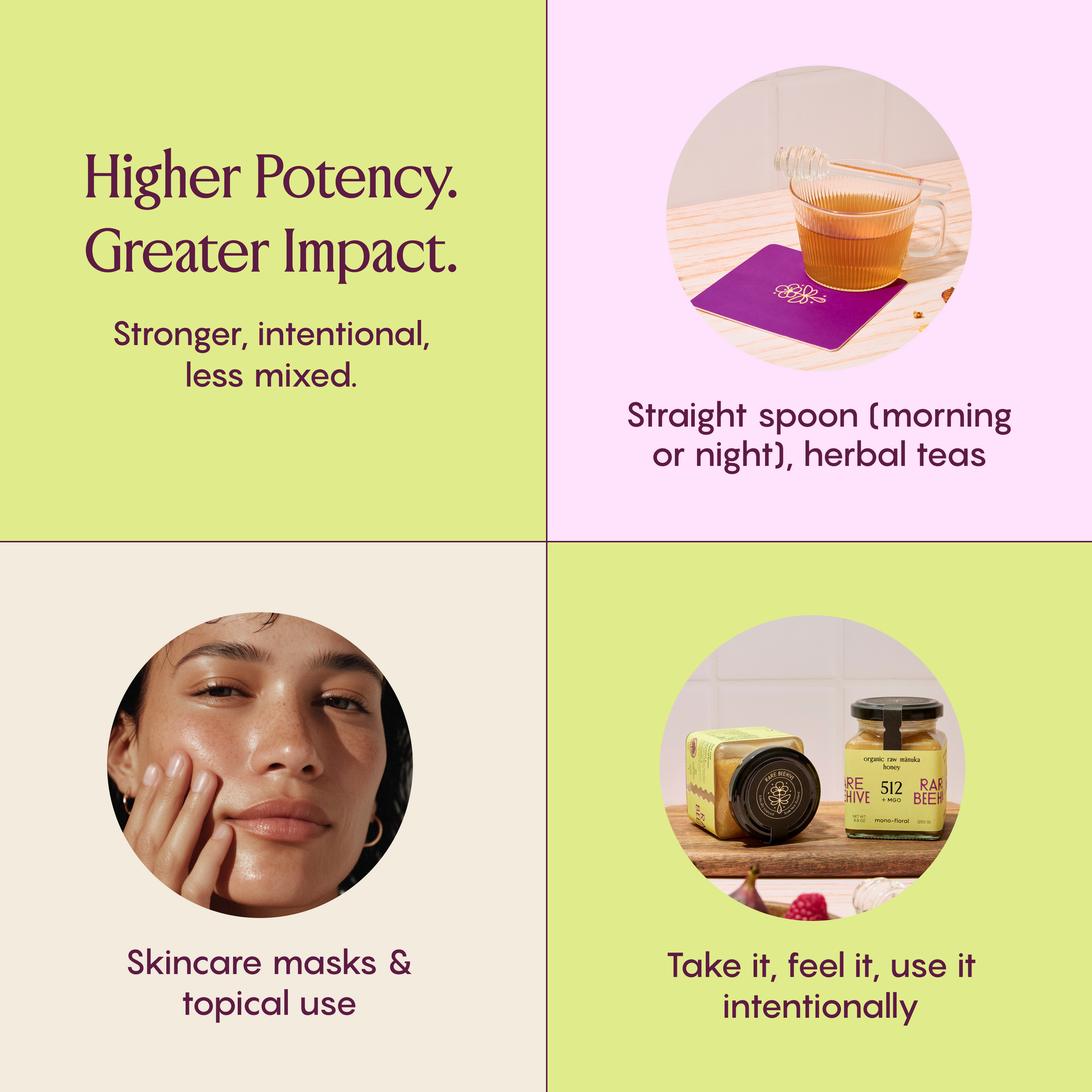 RARE BEEHIVE 512+ MGO Mānuka honey used in tea and skincare, highlighting intentional daily use.